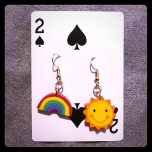 rainbow and sun eraser earrings